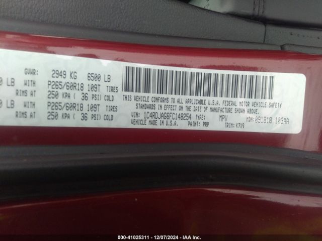 1C4RDJAG6FC148254 Dodge Durango Sxt