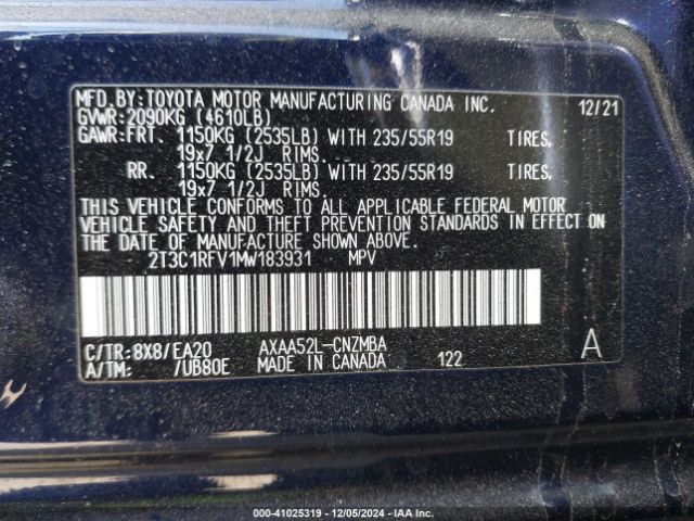 2T3C1RFV1MW183931 Toyota Rav4 Xle Premium
