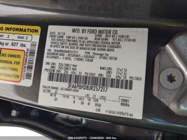 3FA6P0HD8JR257217 Ford FUSION SE