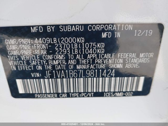 JF1VA1B67L9811424 Subaru Wrx Premium