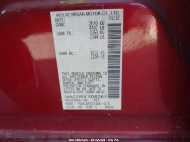 1N4AZ1CP8JC308063 Nissan Leaf Sl
