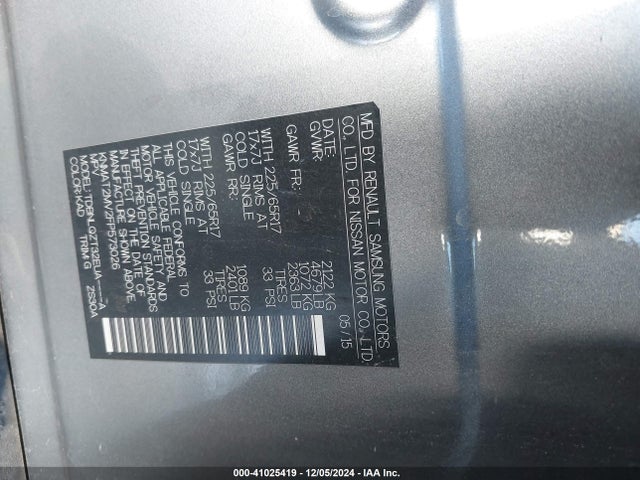 Nissan ROGUE SV 2015 KNMAT2MV2FP573026 Image 9