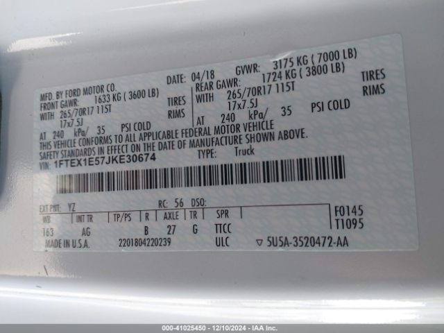 1FTEX1E57JKE30674 Ford F-150 Xl
