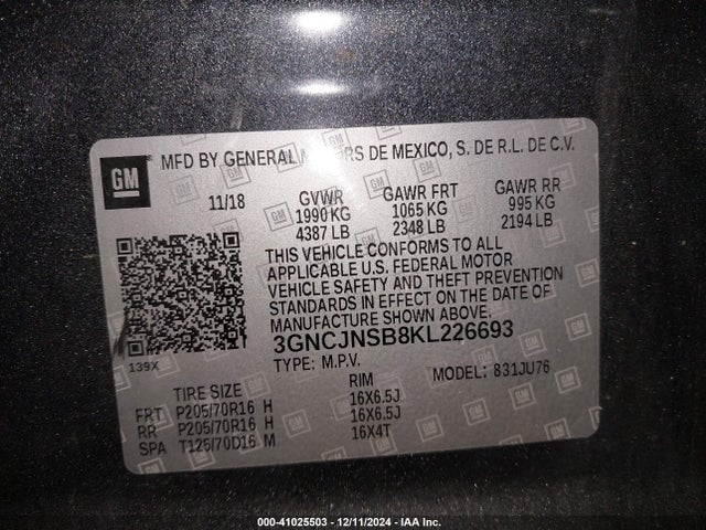 Chevrolet TRAX LS 2019 3GNCJNSB8KL226693 Image 9
