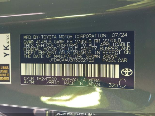 JTDACAAU3R3032732 Toyota Prius Le