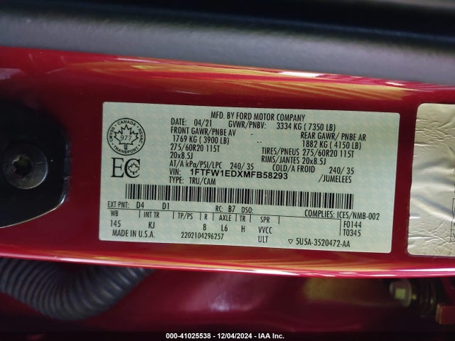 1FTFW1EDXMFB58293 Ford F-150 King Ranch
