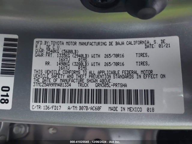 3TMCZ5AN9MM401334 Toyota Tacoma Trd Off-road