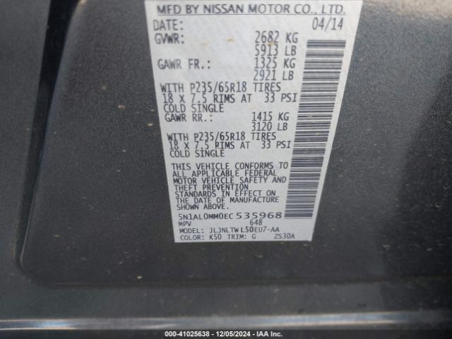 5N1AL0MM0EC535968 Infiniti QX60