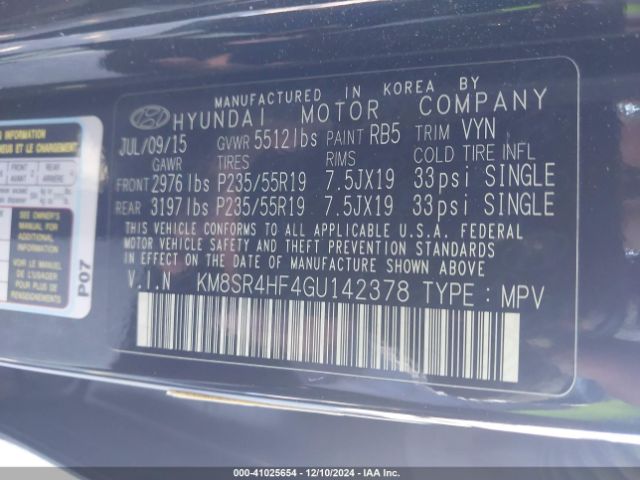KM8SR4HF4GU142378 Hyundai Santa Fe Limited