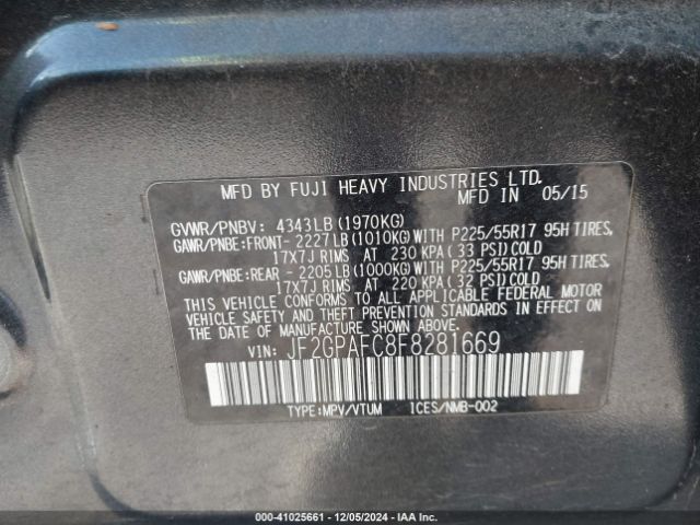 JF2GPAFC8F8281669 Subaru Xv Crosstrek 2.0i Premium