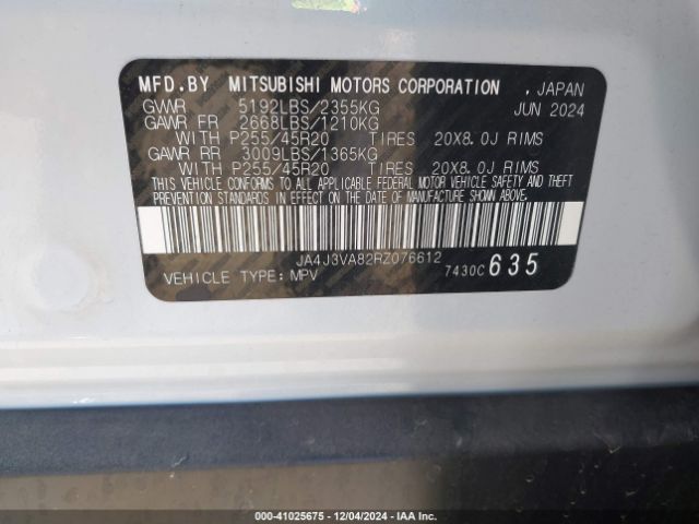 2024 MITSUBISHI OUTLANDER JA4J3VA82RZ076612 Photo 8