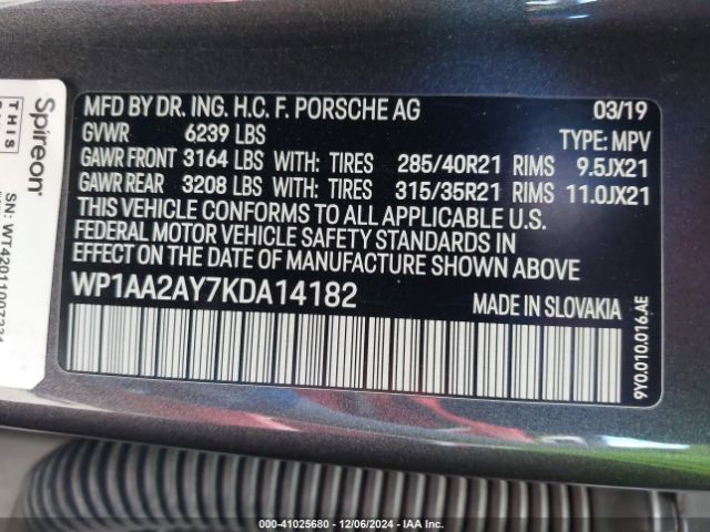WP1AA2AY7KDA14182 Porsche Cayenne