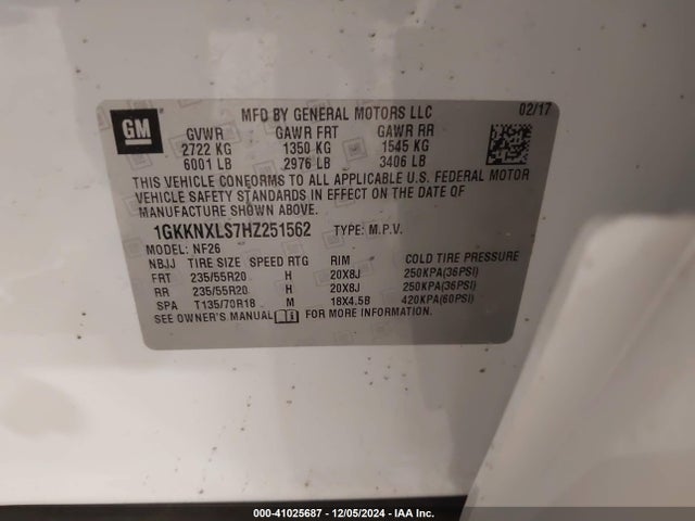 1GKKNXLS7HZ251562 GMC Acadia Denali