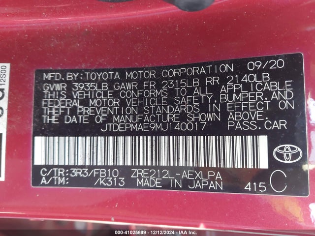 Toyota COROLLA LE 2021 JTDEPMAE9MJ140017 Image 9