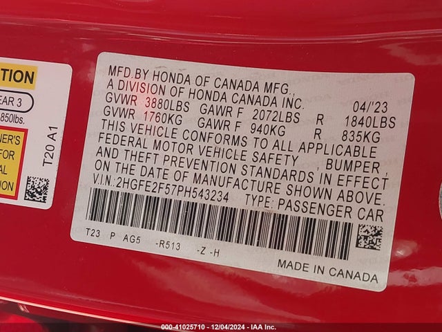 Honda Civic Sport 2023 2HGFE2F57PH543234 Image 9