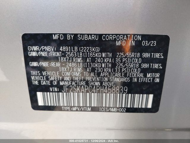 JF2SKAPC4PH458839 Subaru Forester Limited