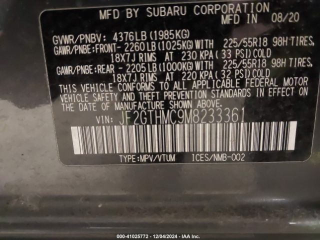 JF2GTHMC9M8233361 Subaru Crosstrek Limited