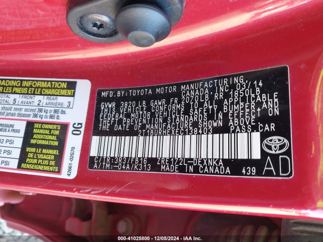 Toyota COROLLA LE 2014 2T1BURHEXEC138403 Image 9