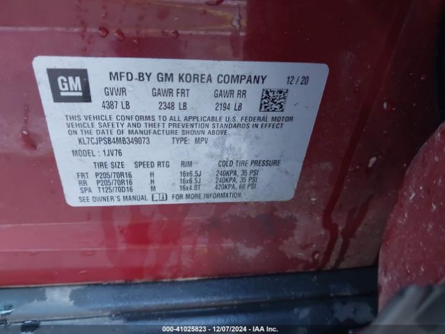 KL7CJPSB4MB349073 Chevrolet Trax Awd Lt