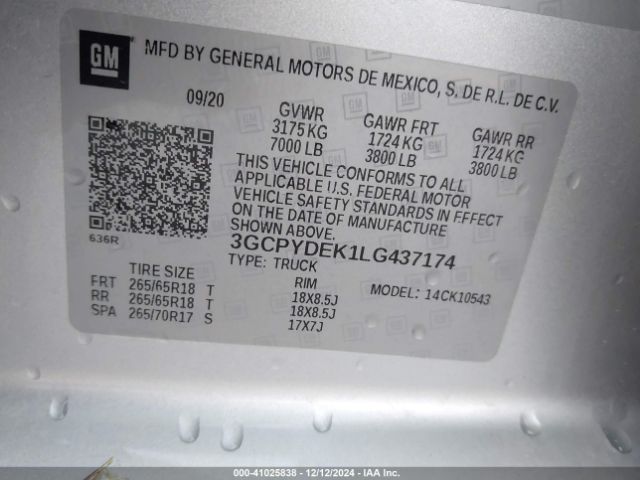 3GCPYDEK1LG437174 Chevrolet Silverado 1500 4wd  Short Bed Lt