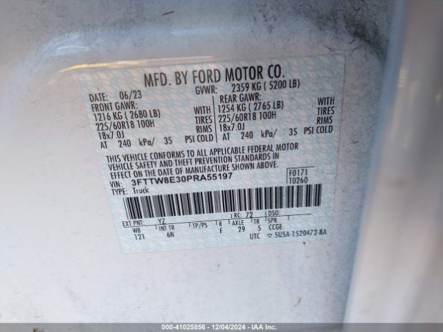 3FTTW8E30PRA55197 Ford Maverick Lariat