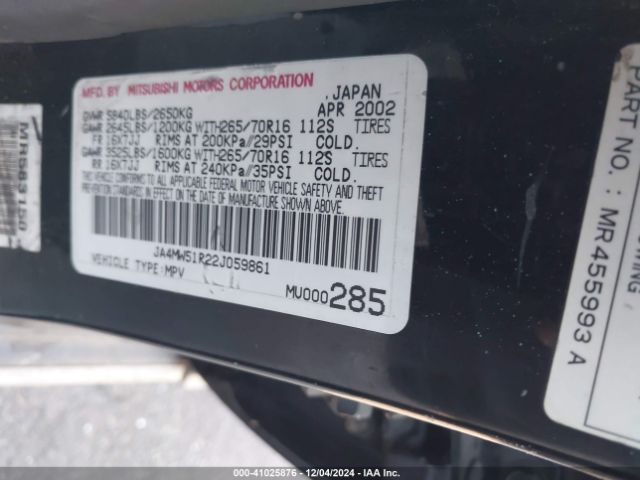 2002 MITSUBISHI MONTERO JA4MW51R22J059861 Photo 8