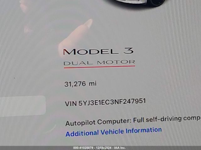 5YJ3E1EC3NF247951 Tesla Model 3 Performance Dual Motor All-wheel Drive