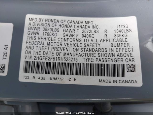 2HGFE2F51RH528215 Honda Civic Sport