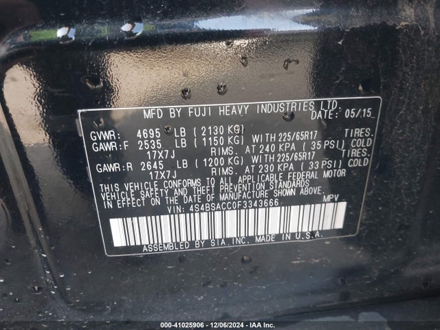 Subaru Outback 2.5i Premium 2015 4S4BSACC0F3343666 Image 9