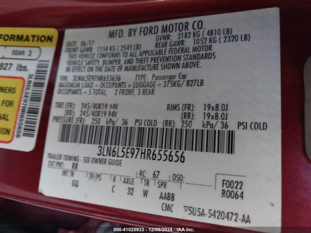 3LN6L5E97HR655656 Lincoln Mkz Reserve