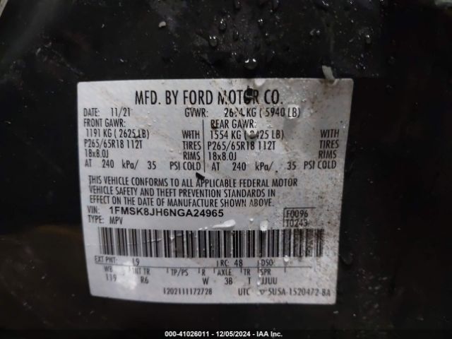 1FMSK8JH6NGA24965 Ford Explorer Timberline