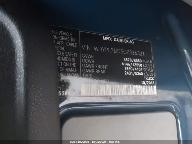 WDYPE7DD5GP336321 Freightliner Sprinter 2500 Normal Roof