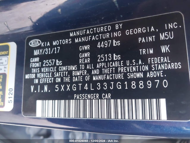 5XXGT4L33JG188970 KIA Optima Lx