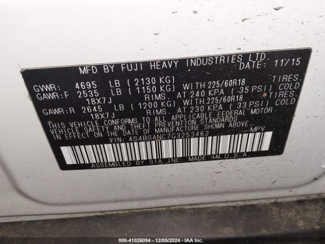 4S4BSANC7G3253462 Subaru Outback 2.5i Limited