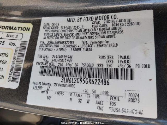 3LN6L2G95GR622486 Lincoln MKZ