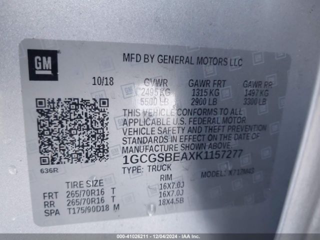 1GCGSBEAXK1157277 Chevrolet Colorado Wt