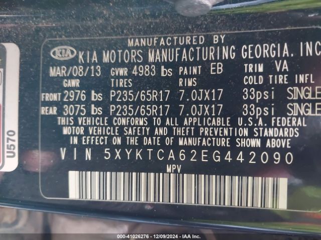 5XYKTCA62EG442090 KIA SORENTO LX