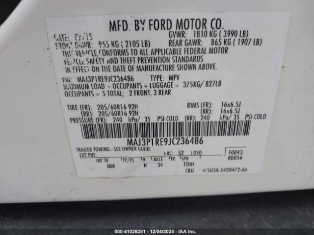 MAJ3P1RE9JC236486 Ford ECOSPORT S