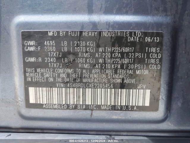 4S4BRDLCXE2205456 Subaru Outback 3.6r Limited