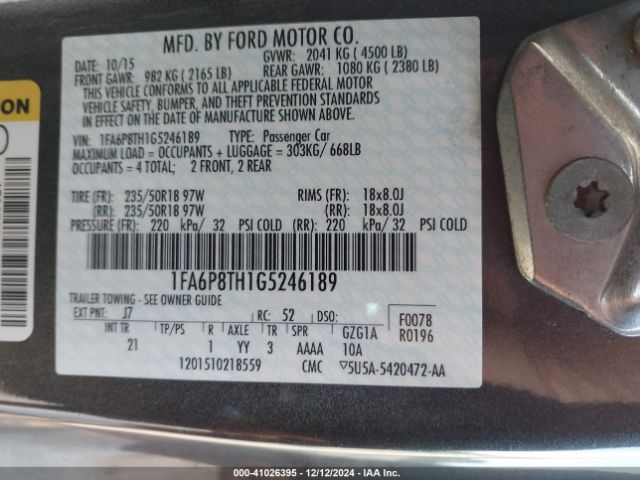 1FA6P8TH1G5246189 Ford Mustang Ecoboost