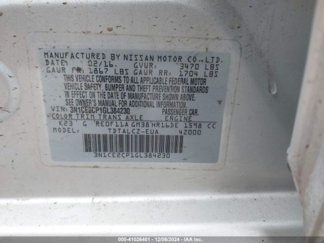 3N1CE2CP1GL384230 Nissan Versa Note S Plus