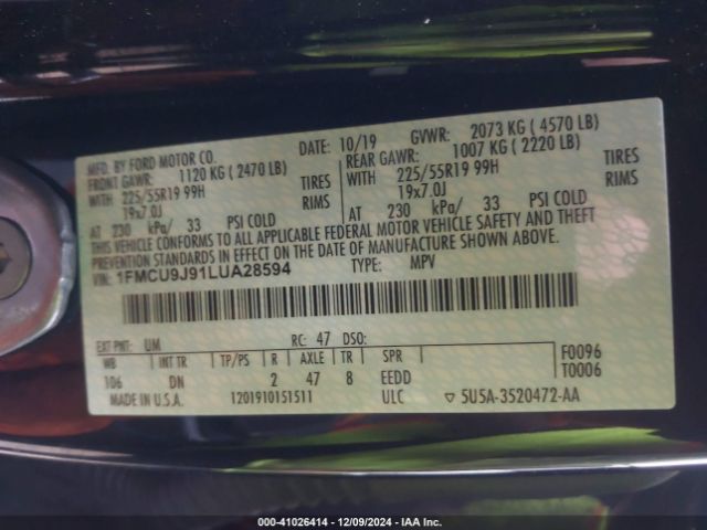 2020 FORD ESCAPE 1FMCU9J91LUA28594 Photo 8