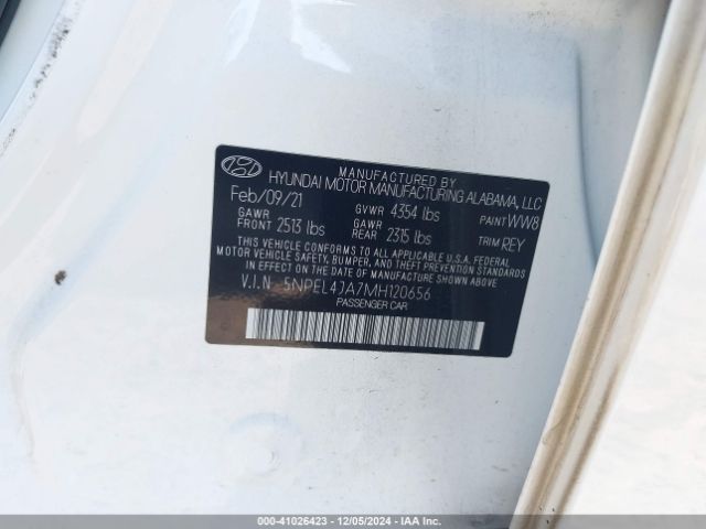 5NPEL4JA7MH120656 Hyundai SONATA SEL