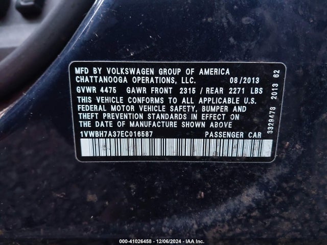 1VWBH7A37EC016587 Volkswagen Passat 2.5l Se