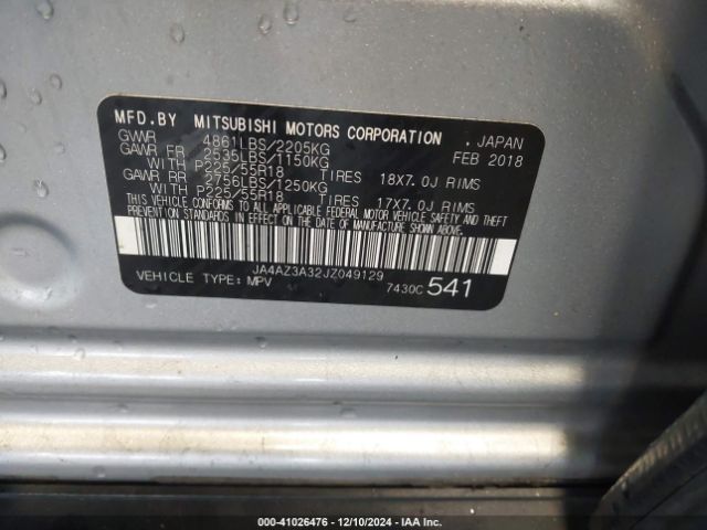 JA4AZ3A32JZ049129 Mitsubishi Outlander Se