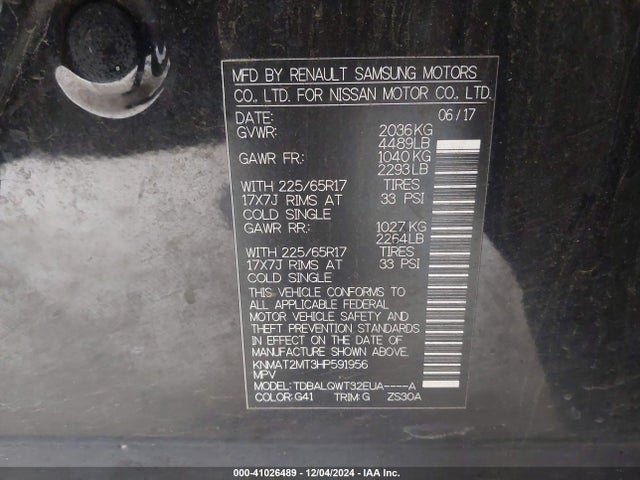 KNMAT2MT3HP591956 Nissan ROGUE SV
