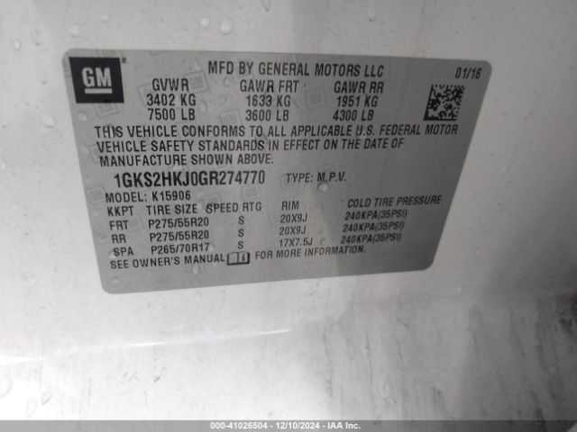 1GKS2HKJ0GR274770 GMC YUKON XL DENALI