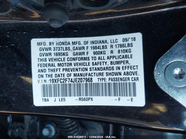 Honda CIVIC EX 2018 19XFC2F74JE207968 Image 9