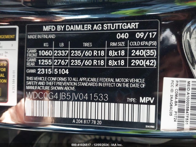 WDC0G4JB5JV041533 Mercedes-Benz m274
