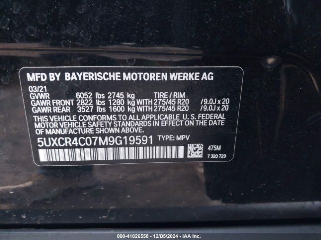 5UXCR4C07M9G19591 BMW X5 Sdrive40i